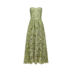 Inès Lace Floral Embroidered Midi Dress Off-Shoulder Cut-Out Detail Green