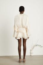 Eugénie Fully Pleated Ruffled Mini Dress Long Sleeve Neutral