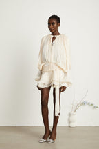 Eugénie Fully Pleated Ruffled Mini Dress Long Sleeve Neutral