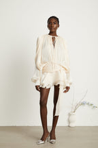 Eugénie Fully Pleated Ruffled Mini Dress Long Sleeve Neutral