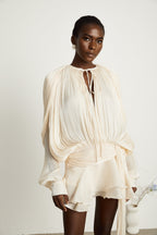 Eugénie Fully Pleated Ruffled Mini Dress Long Sleeve Neutral