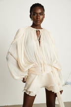 Eugénie Fully Pleated Ruffled Mini Dress Long Sleeve Neutral