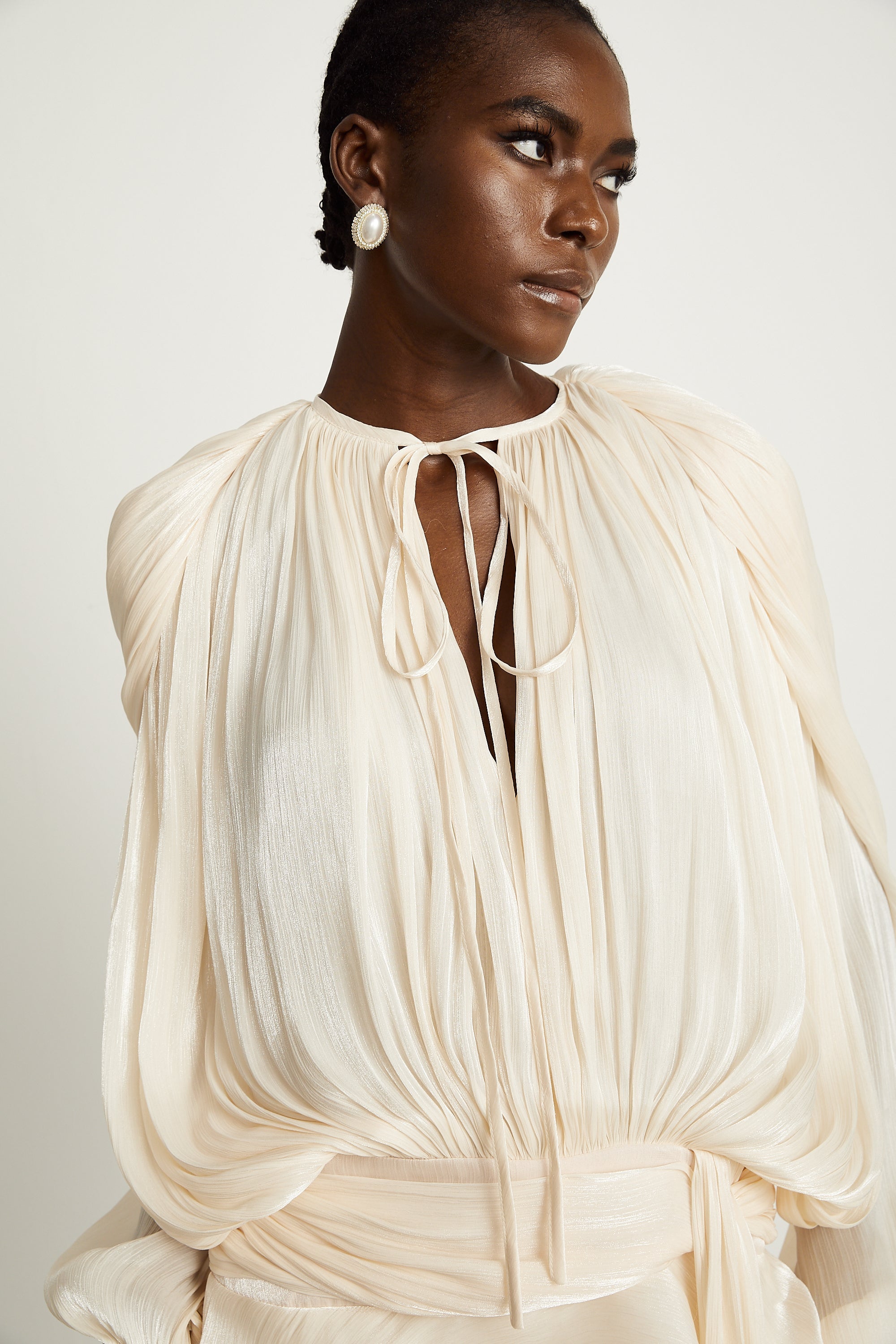 Eugénie Fully Pleated Ruffled Mini Dress Long Sleeve Neutral