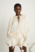 Eugénie Fully Pleated Ruffled Mini Dress Long Sleeve Neutral