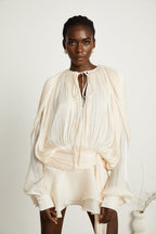 Eugénie Fully Pleated Ruffled Mini Dress Long Sleeve Neutral