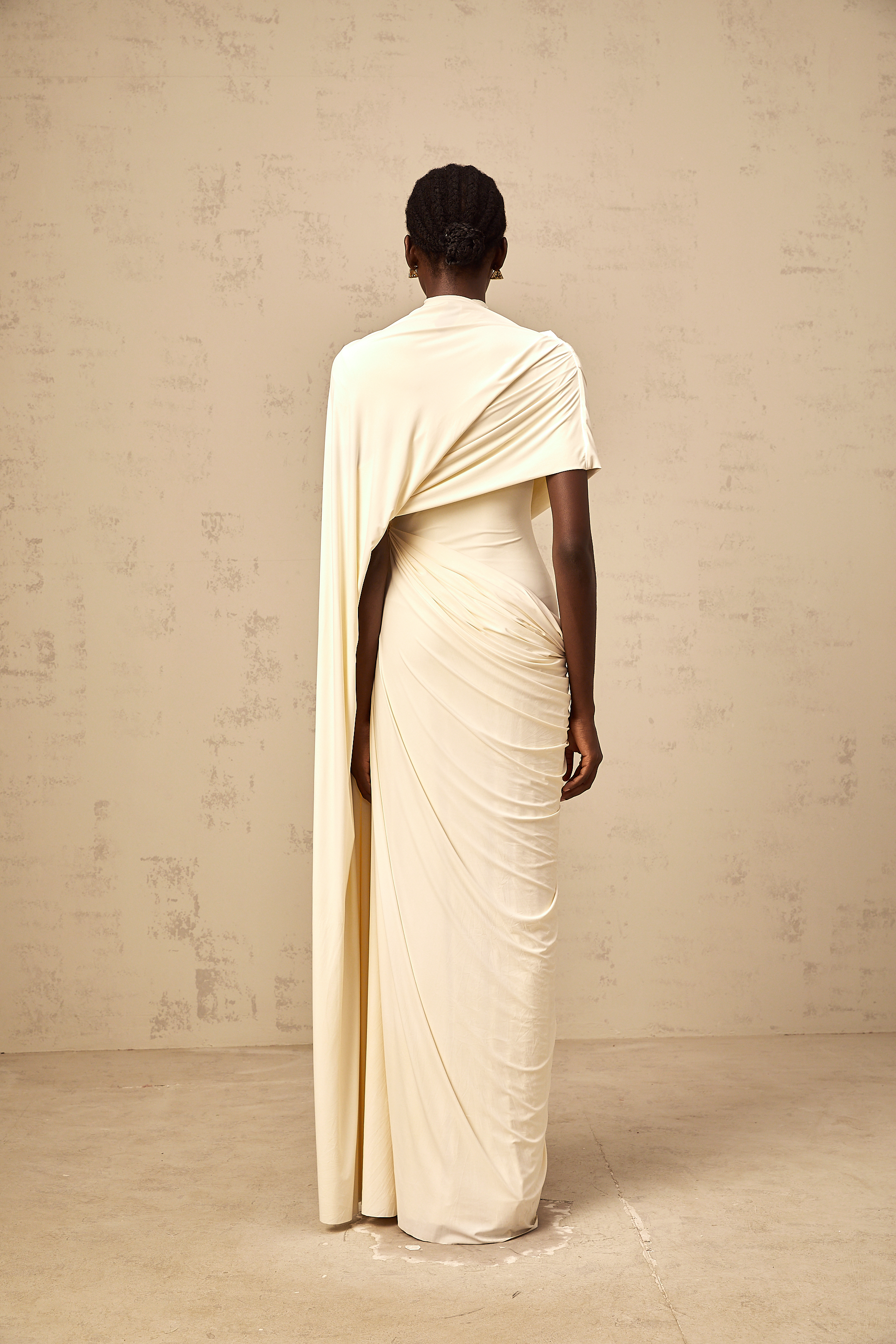 Fenella Asymmetrical Draped Cape & Dress Matching Set Sleeveless Maxi Yellow