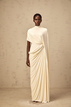 Fenella Asymmetrical Draped Cape & Dress Matching Set Sleeveless Maxi Yellow