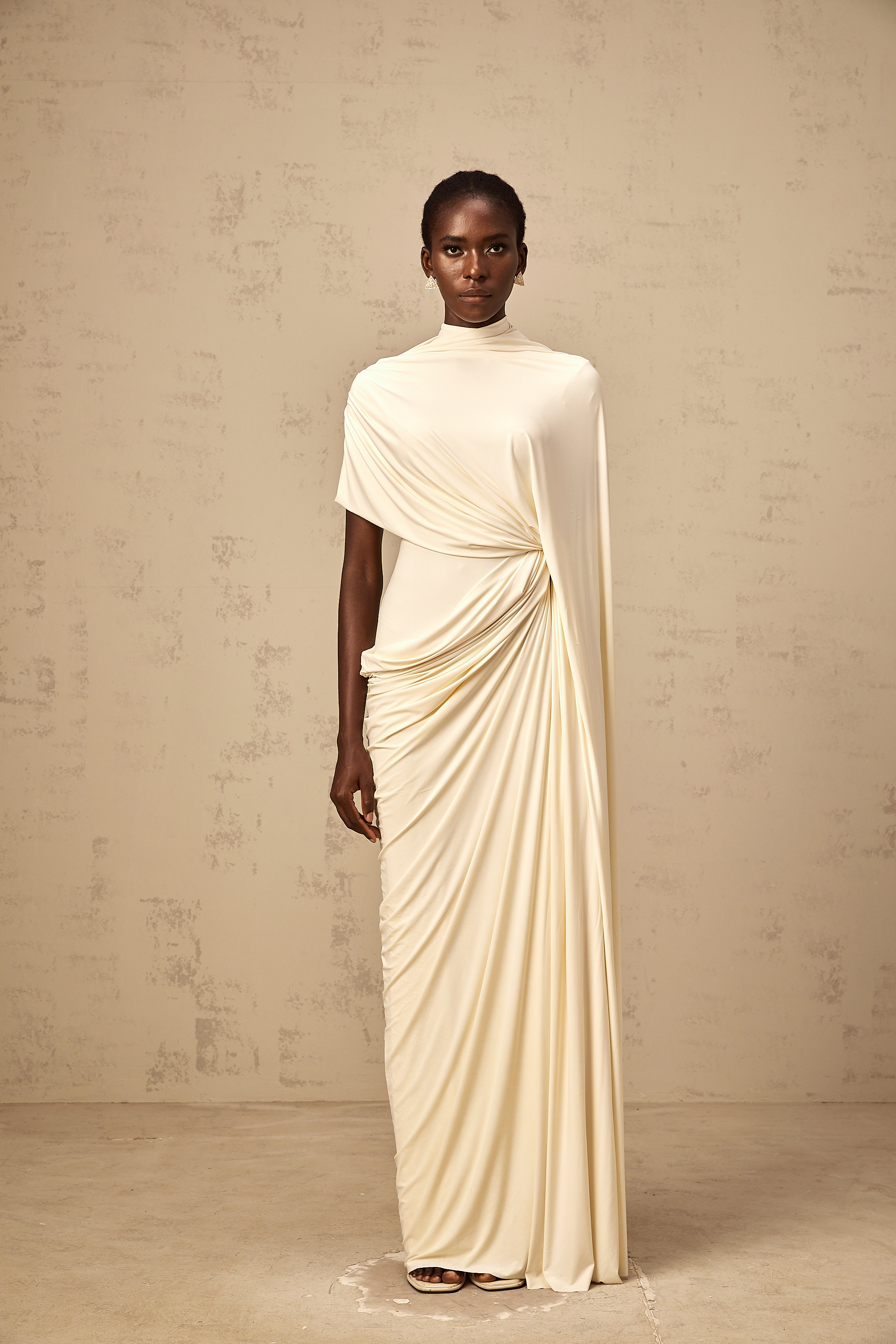 Fenella Asymmetrical Draped Cape & Dress Matching Set Sleeveless Maxi Yellow