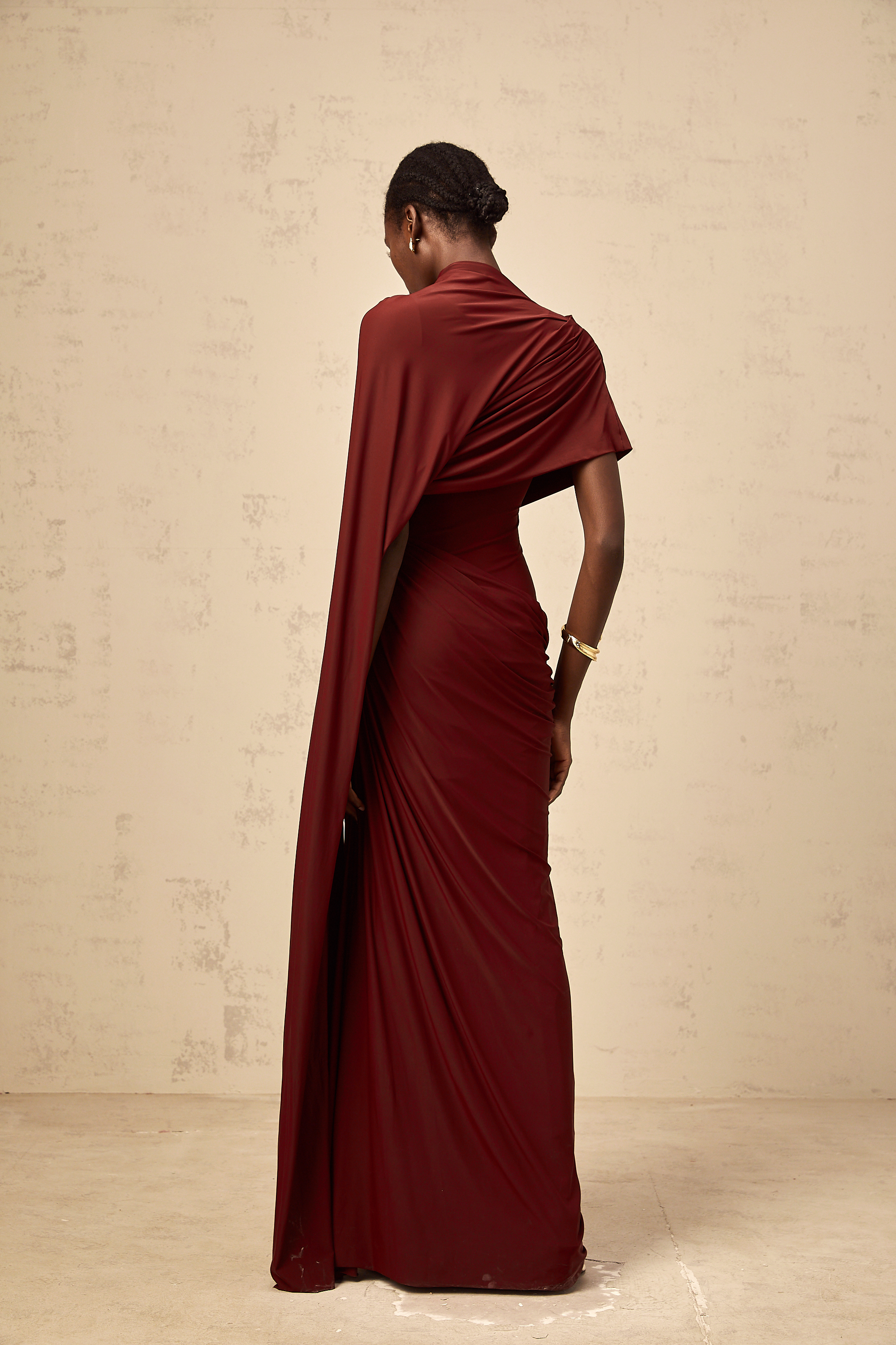 Fenella Asymmetrical Draped Cape & Dress Matching Set Sleeveless Maxi Yellow