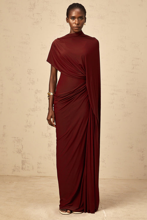 Fenella Asymmetrical Draped Cape & Dress Matching Set Sleeveless Maxi Yellow