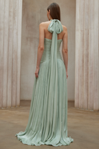 Uranie Gathered Maxi Dress Halterneck Rear Lace-Up Detail Mint Green