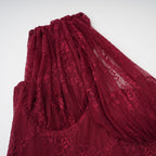 Stefania Floral Lace Maxi Gown One Shoulder High Slit Detail Red