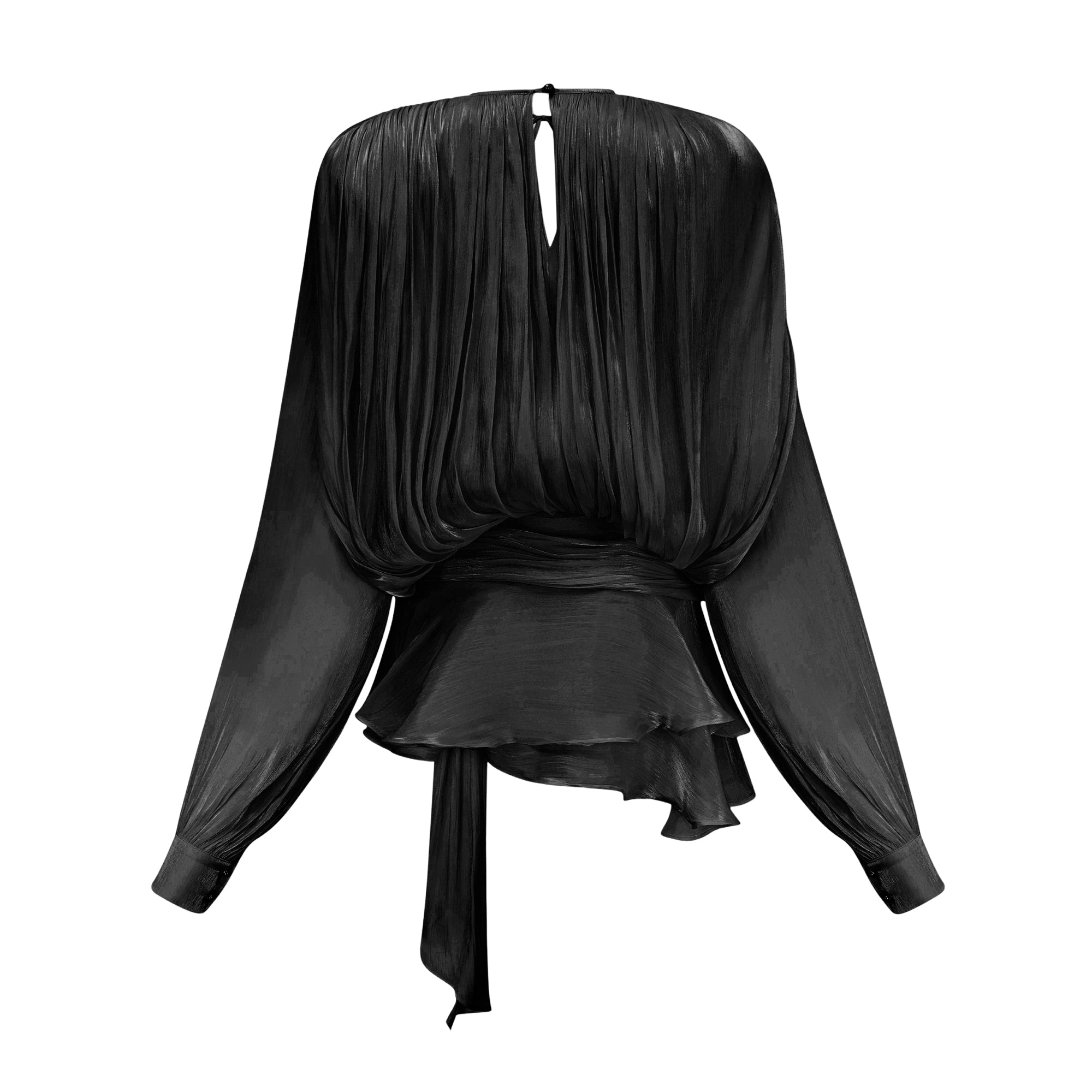 Eugénie Fully Pleated Ruffled Mini Dress Long Sleeve Black