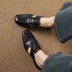 Women's Leather Mules Square Toe Block Heel Slip-On