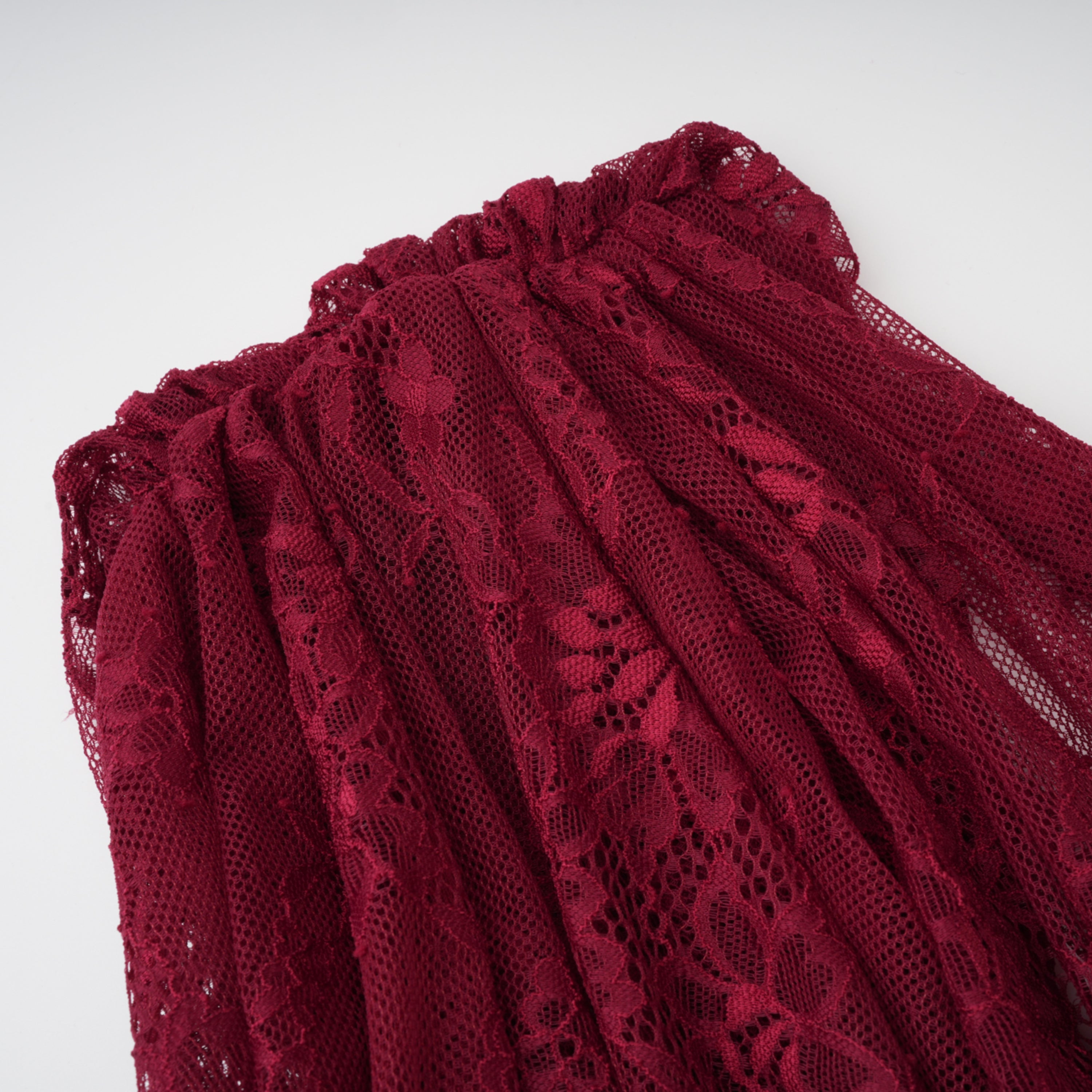 Stefania Floral Lace Maxi Gown One Shoulder High Slit Detail Red