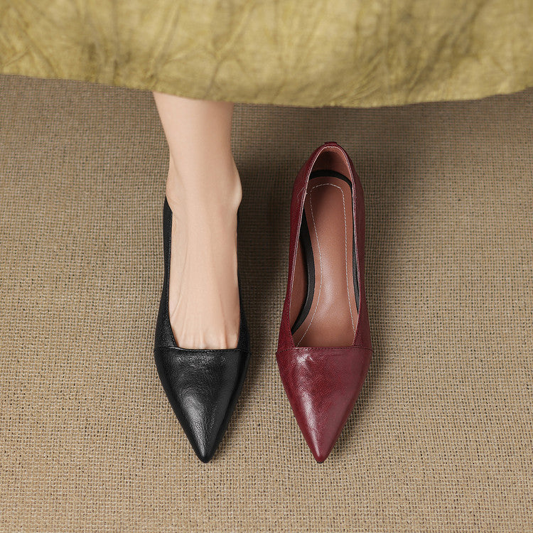 Women's Leather Pumps Pointed Toe Kitten Heel