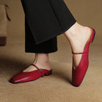Women's Leather Mary Jane Mules Square Toe Buckled Strap