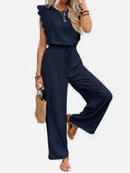 Women's Relaxed Sleeveless Top Wide-Leg Trouser Set Two-Piece Beige