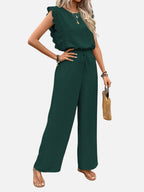 Women's Relaxed Sleeveless Top Wide-Leg Trouser Set Two-Piece Beige
