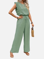Women's Relaxed Sleeveless Top Wide-Leg Trouser Set Two-Piece Beige