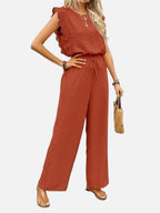 Women's Relaxed Sleeveless Top Wide-Leg Trouser Set Two-Piece Beige