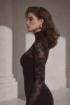 Quitterie Lace Panel Maxi Dress Long Sleeve Cut-Out Black