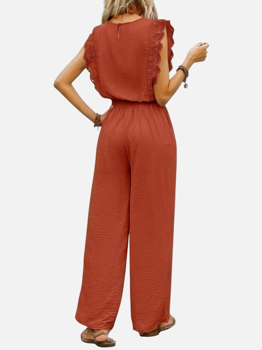 Women's Relaxed Sleeveless Top Wide-Leg Trouser Set Two-Piece Beige
