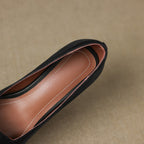 Women's Leather Pumps Pointed Toe Kitten Heel