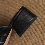 Women's Leather Mules Square Toe Block Heel Slip-On
