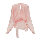 Eugénie Fully Pleated Ruffled Mini Dress Neck Tie Long Sleeve Detail Pink