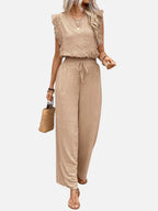 Women's Relaxed Sleeveless Top Wide-Leg Trouser Set Two-Piece Beige