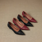 Women's Leather Pumps Pointed Toe Kitten Heel
