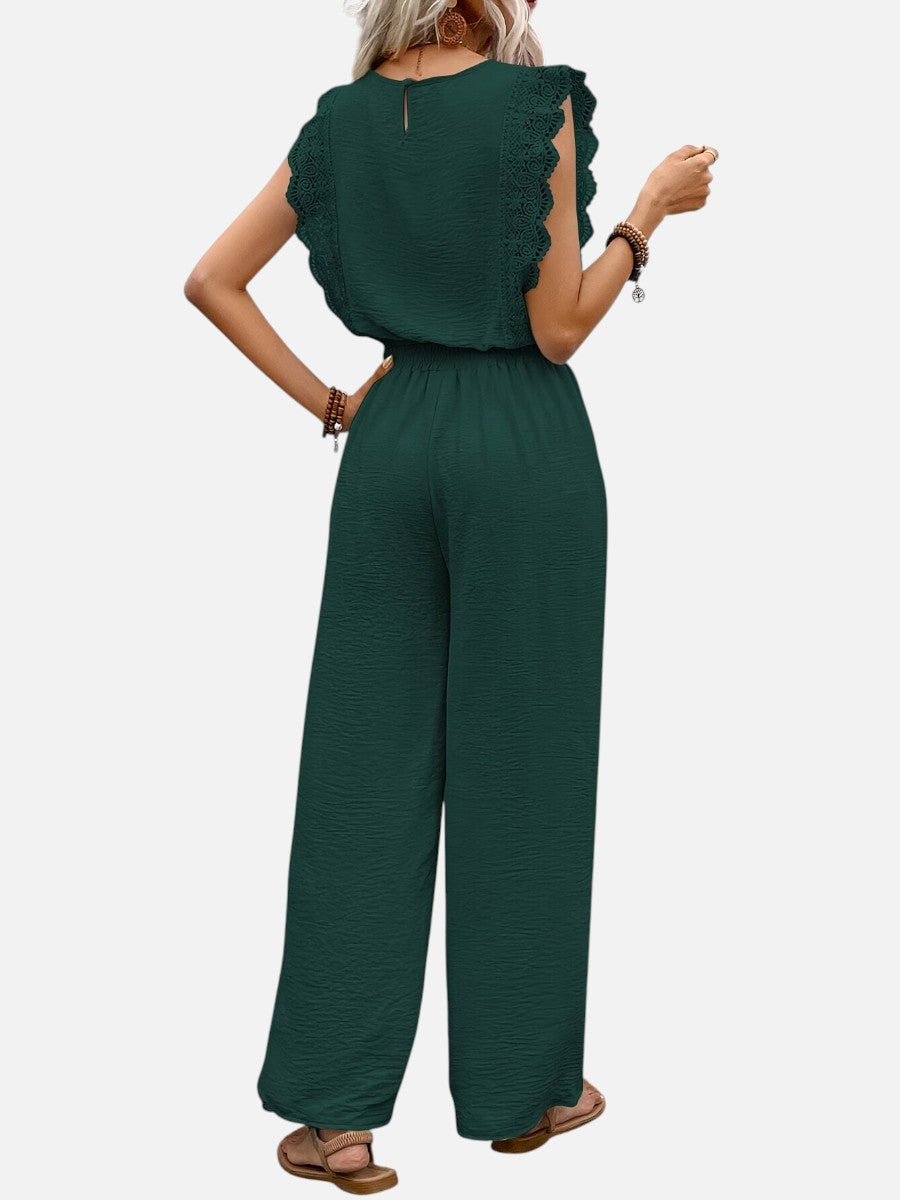 Women's Relaxed Sleeveless Top Wide-Leg Trouser Set Two-Piece Beige