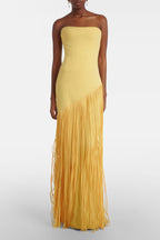 Cayetana Fringed Maxi Dress Sleeveless Detachable Shawl Detail Yellow