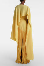 Cayetana Fringed Maxi Dress Sleeveless Detachable Shawl Detail Yellow