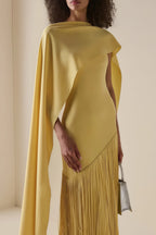 Cayetana Fringed Maxi Dress Sleeveless Detachable Shawl Detail Yellow
