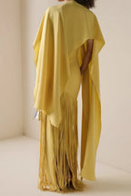 Cayetana Fringed Maxi Dress Sleeveless Detachable Shawl Detail Yellow