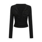 Anaïs Open-Front Gathered Top V-Neck Long Sleeve Boned Design Detail Black