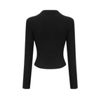 Anaïs Open-Front Gathered Top V-Neck Long Sleeve Boned Design Detail Black