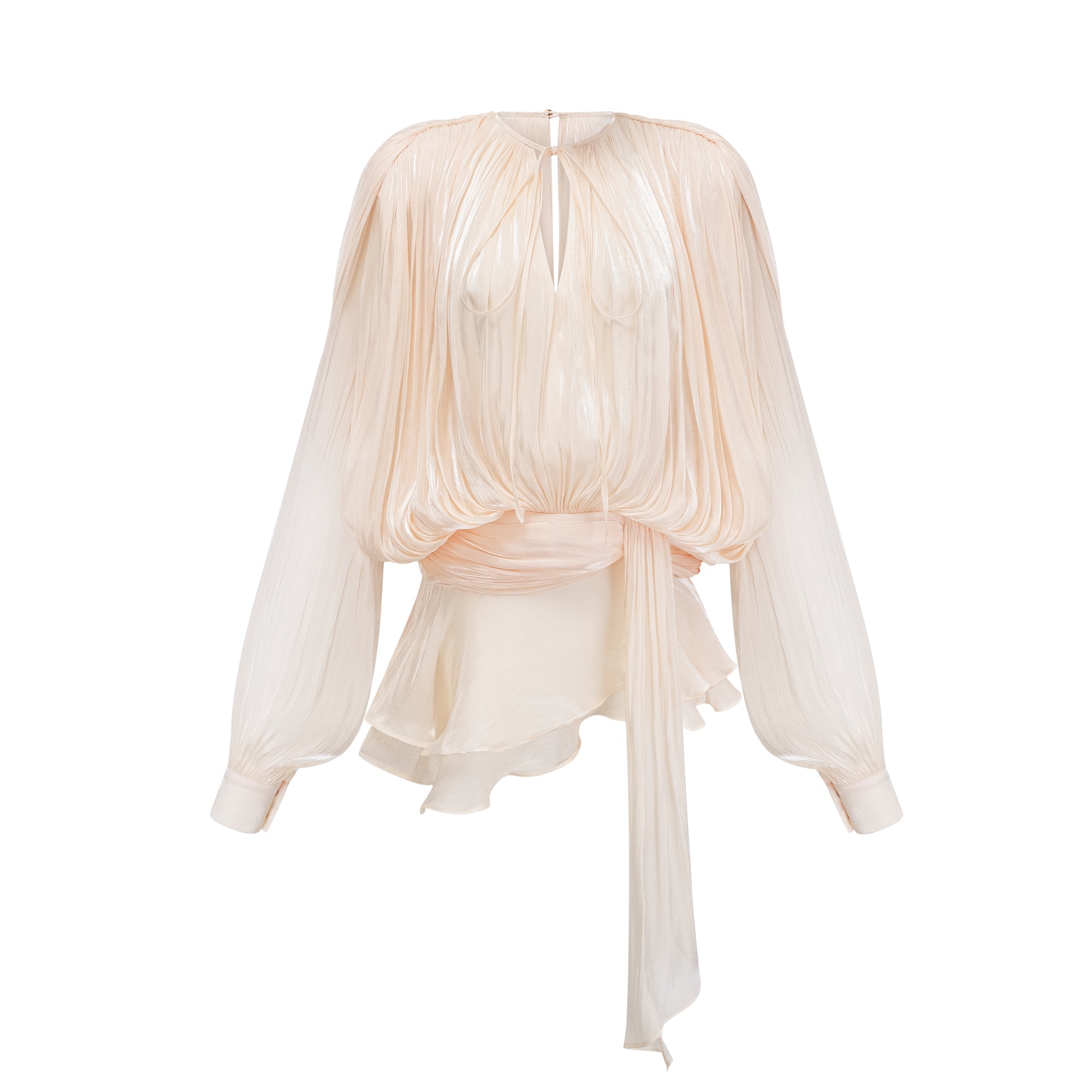 Eugénie Fully Pleated Ruffled Mini Dress Long Sleeve Neutral