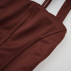 Paulette Ruched Bodycon Mini Dress Scoop Neck Sleeveless Lace-Up Detail Brown