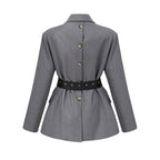 Thérèse Belted Waist Blazer Long Sleeve Buttoned Cuffs Detail Grey