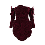 Azura Floral Appliqué Mini Dress Off-Shoulder Long Sleeve Detail Red