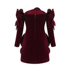Azura Floral Appliqué Mini Dress Off-Shoulder Long Sleeve Detail Red