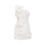 Liane Floral Off-Shoulder Mini Dress Sleeveless Asymmetrical Faux-Flower Detail White
