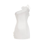 Liane Floral Off-Shoulder Mini Dress Sleeveless Asymmetrical Faux-Flower Detail White