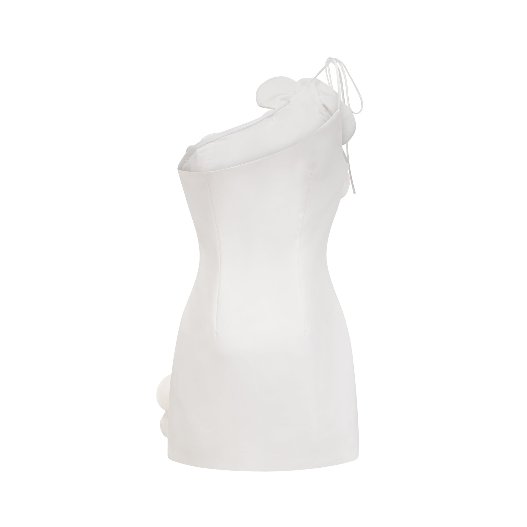 Liane Floral Off-Shoulder Mini Dress Sleeveless Asymmetrical Faux-Flower Detail White