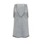 Daphné Crystal Sleeveless Denim Mini Dress Plunging V-Neck A-Line Detail Blue