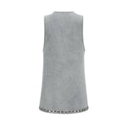 Daphné Crystal Sleeveless Denim Mini Dress Plunging V-Neck A-Line Detail Blue