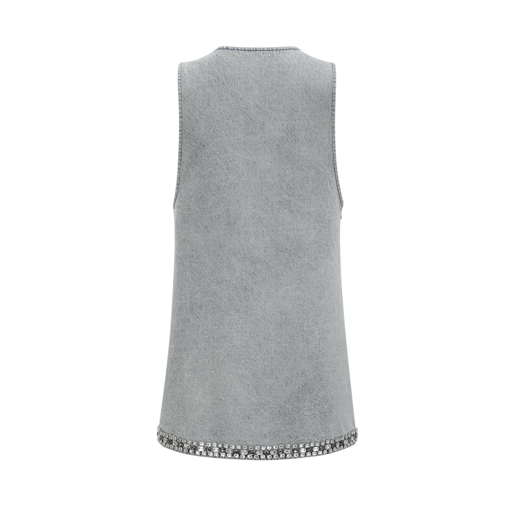 Daphné Crystal Sleeveless Denim Mini Dress Plunging V-Neck A-Line Detail Blue